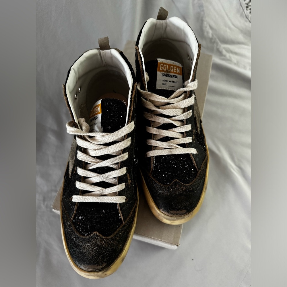 Golden Goose Mid Star women’s size 38 (8). Black/Beige/Glitter.